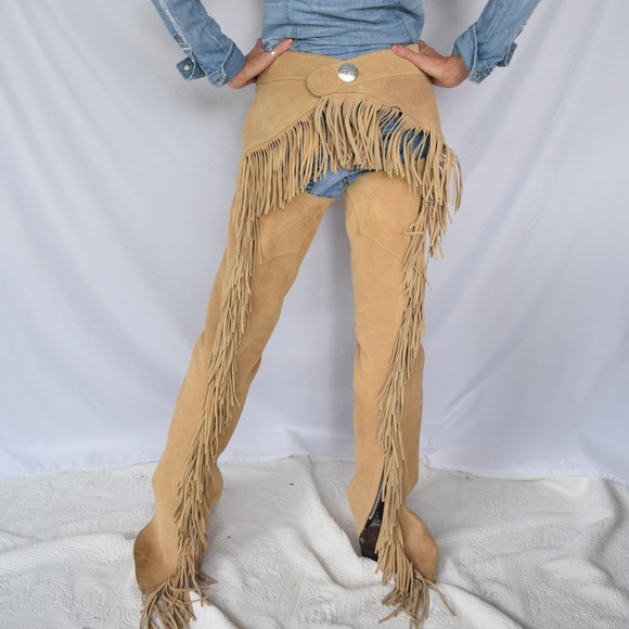 handmade Pants - Leather western fringe cowboy rodeo chaps